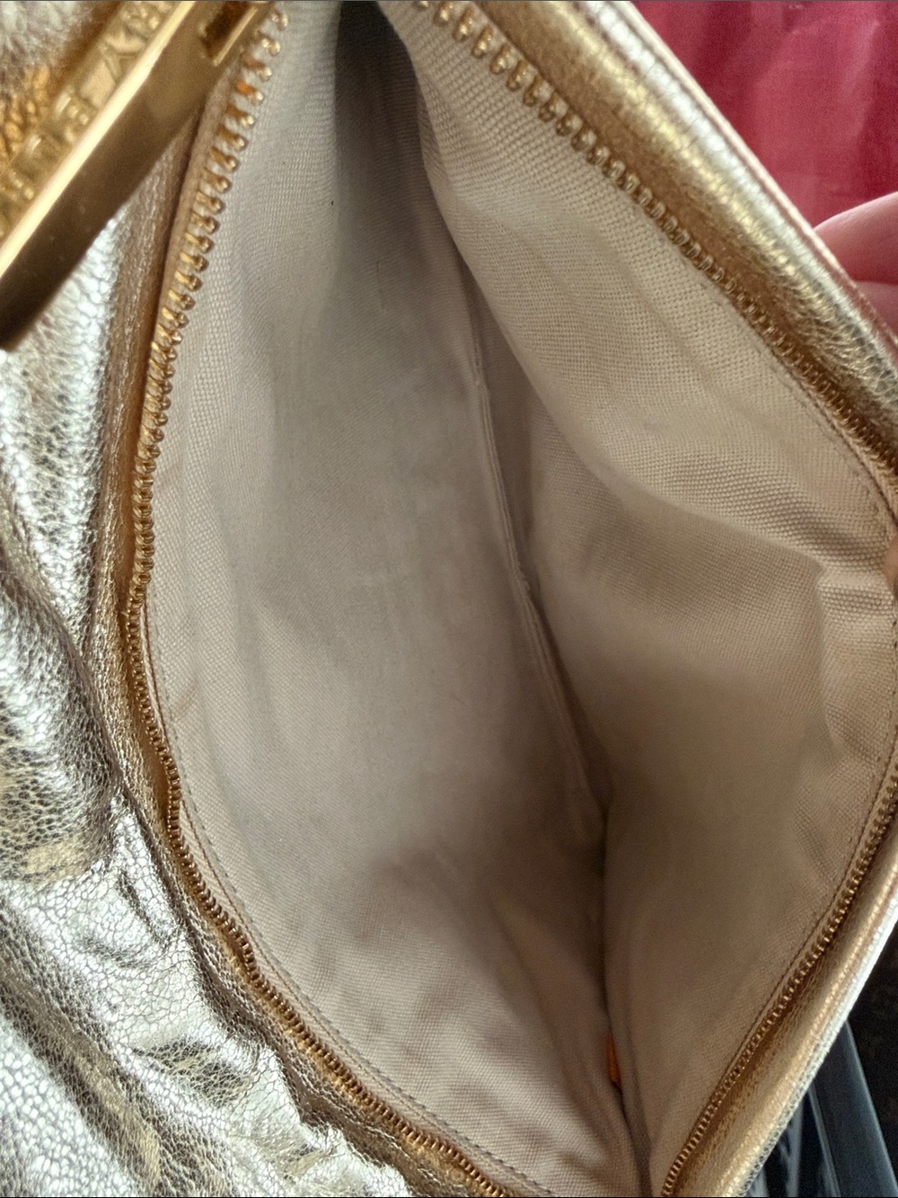Tory Burch Metallic Gold Leather Logo Clutch(no shoulder chain) - Picture 4 of 9